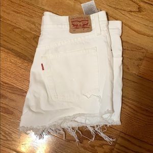 White Levi Button Up Shorts